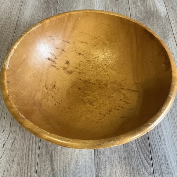 Vintage Farmhouse Primitive Wooden Dough Butter Bowl 12” Rustic Decor Blonde - Picture 1 of 7